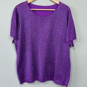 Vintage Sag Harbor Purple Metallic Sweater Plus Size 1X Pointelle Knit‎ Shimmer